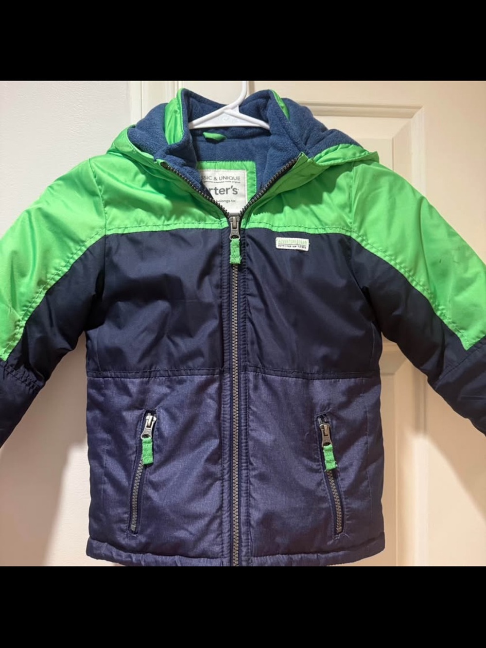Carter's Navy and Bright Green Hooded Puffer Jacket